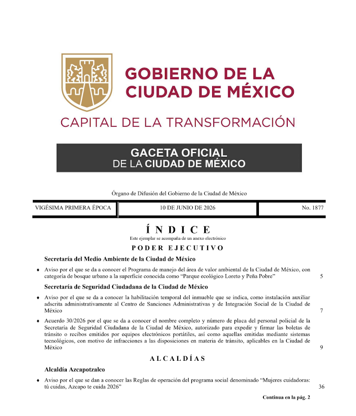 Gaceta Oficial Ciudad de México — Acuerdo 30-26